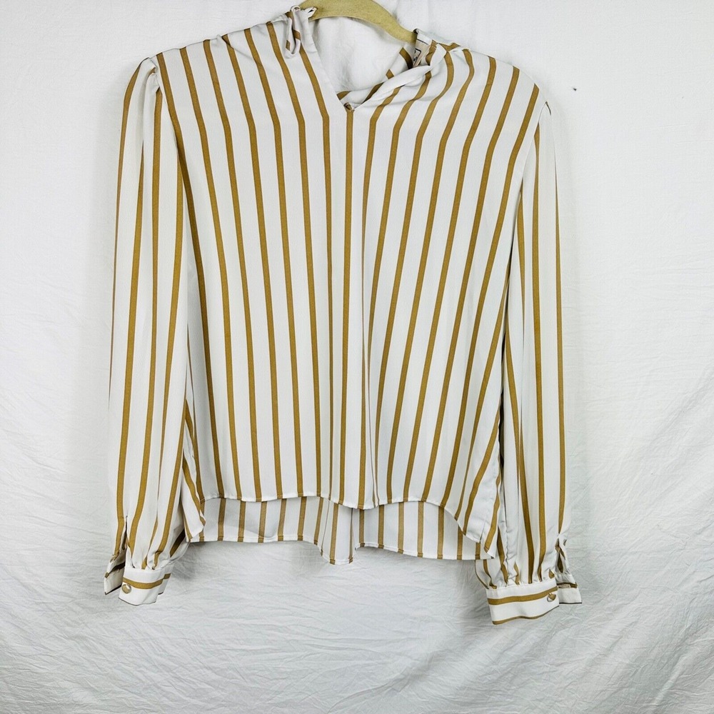 The Great American Short Story vintage blouse stripe white beige‎ long sleeve Sm